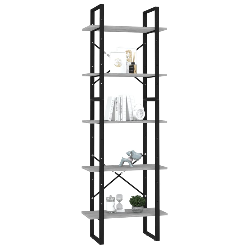 vidaXL 5-Tier Book Cabinet Concrete Grey 60x30x175 cm Engineered Wood