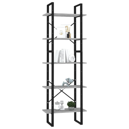 vidaXL 5-Tier Book Cabinet Concrete Grey 60x30x175 cm Engineered Wood