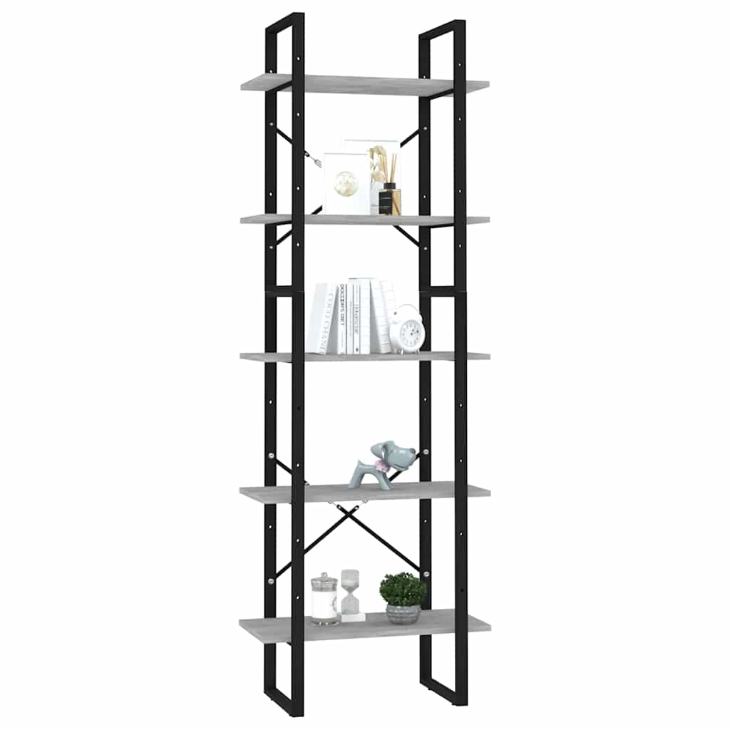 vidaXL 5-Tier Book Cabinet Concrete Grey 60x30x175 cm Engineered Wood