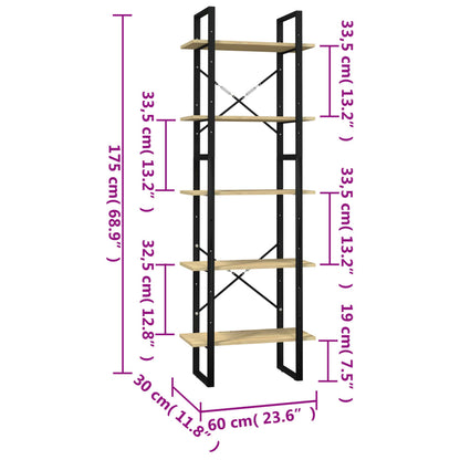 vidaXL 5-Tier Book Cabinet 60x30x175 cm Pinewood
