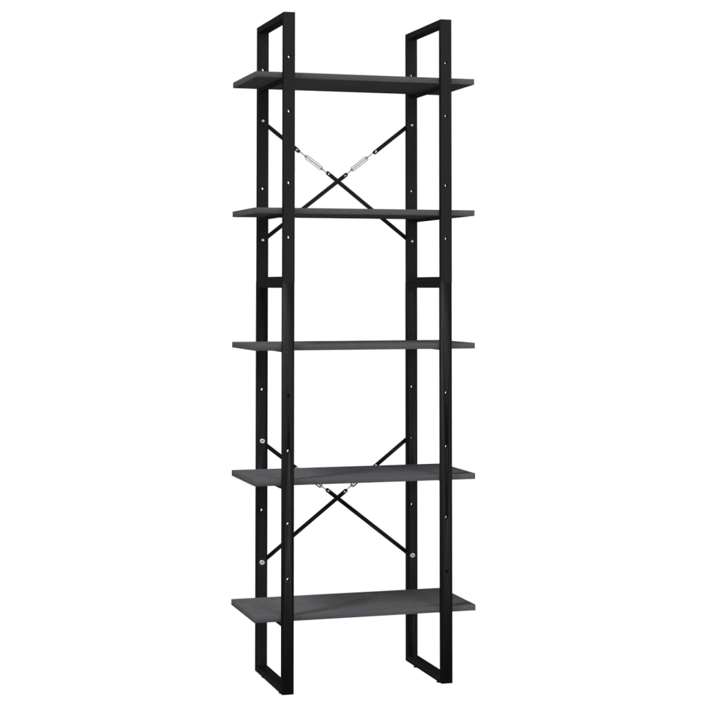 vidaXL 5-Tier Book Cabinet Grey 60x30x175 cm Pinewood