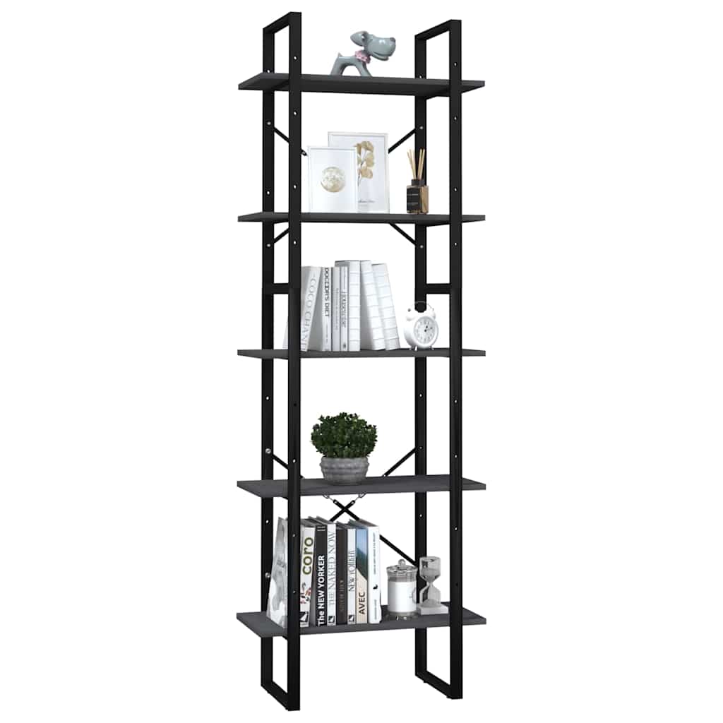 vidaXL 5-Tier Book Cabinet Grey 60x30x175 cm Solid Wood Pine