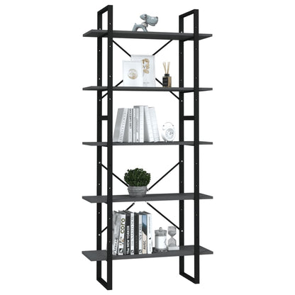 vidaXL 5-Tier Book Cabinet Grey 80x30x175 cm Engineered Wood
