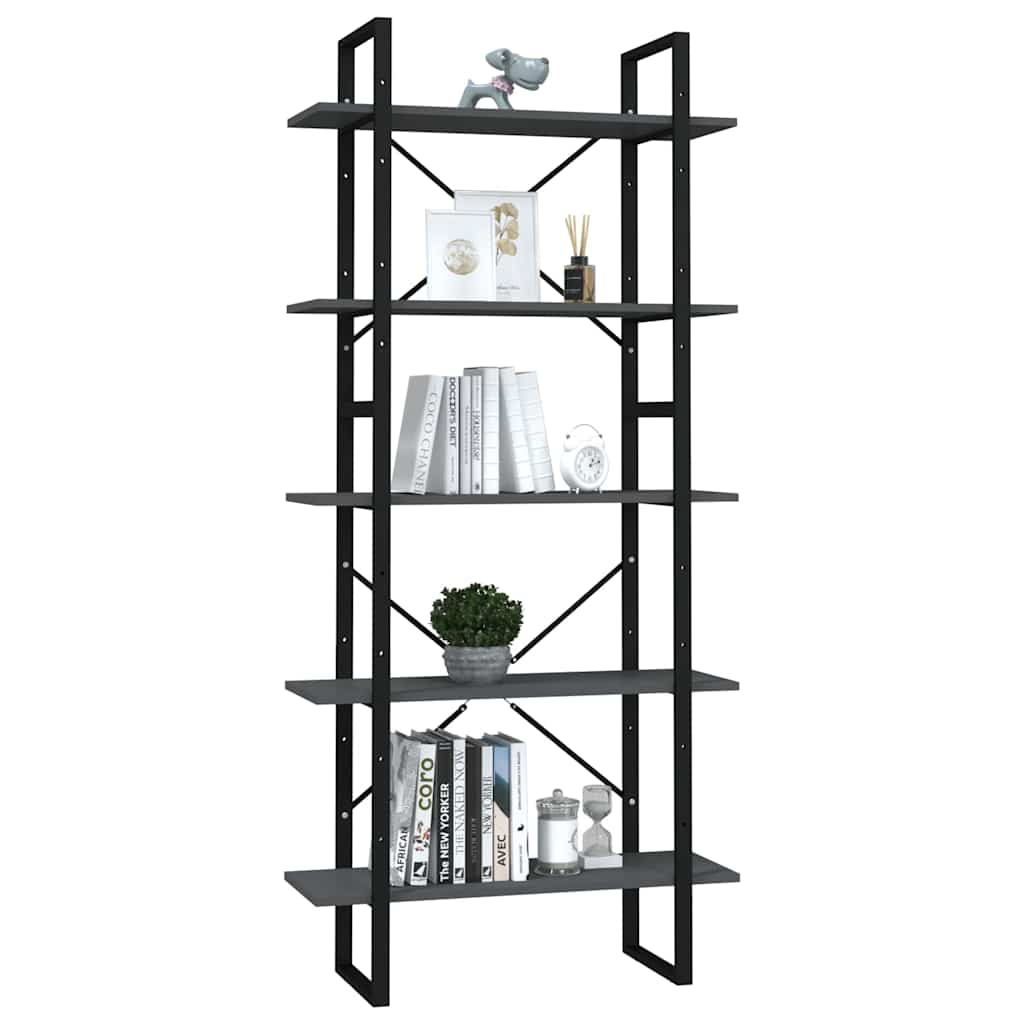 vidaXL 5-Tier Book Cabinet Grey 80x30x175 cm Engineered Wood