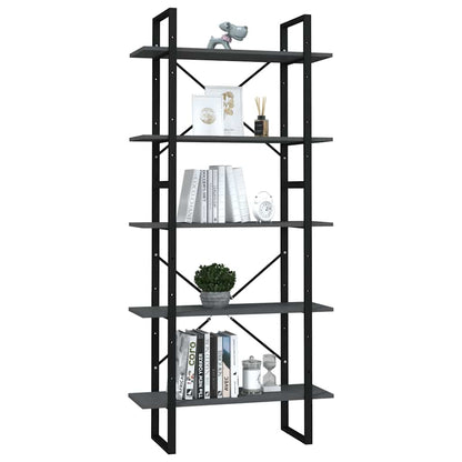 vidaXL 5-Tier Book Cabinet Grey 80x30x175 cm Engineered Wood