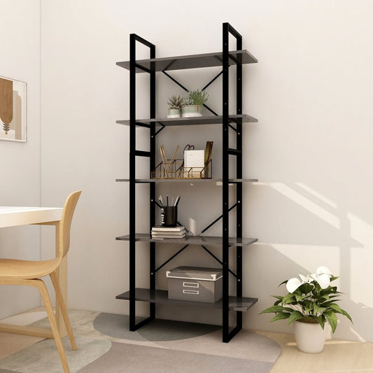 vidaXL 5-Tier Book Cabinet Grey 80x30x175 cm Engineered Wood