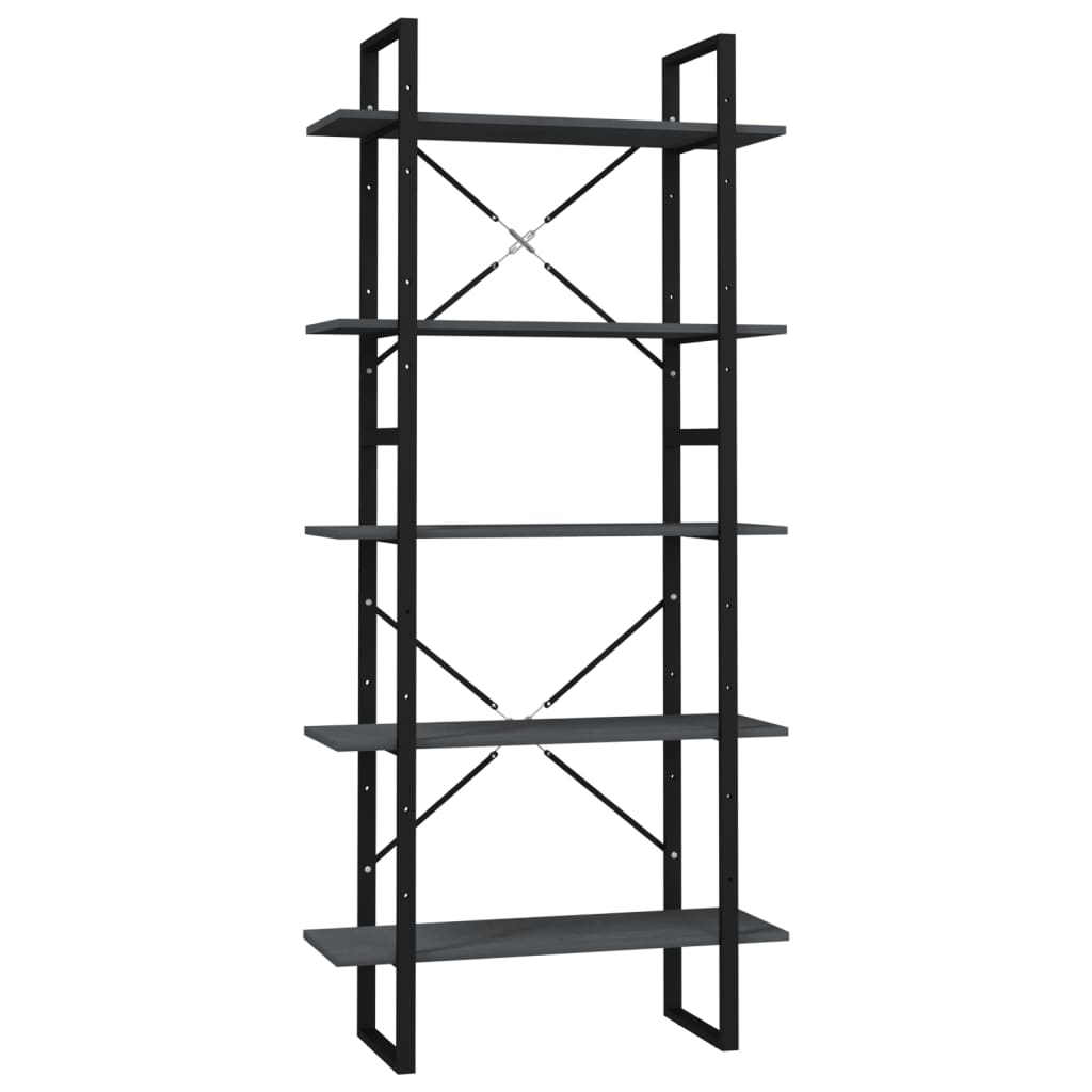 vidaXL 5-Tier Book Cabinet Grey 80x30x175 cm Pinewood