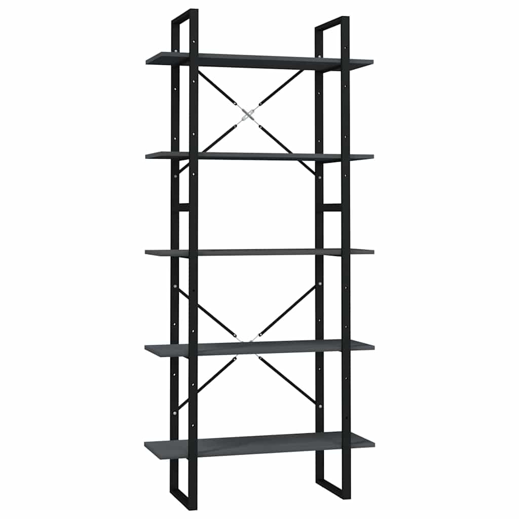 vidaXL 5-Tier Book Cabinet Grey 80x30x175 cm Solid Wood Pine