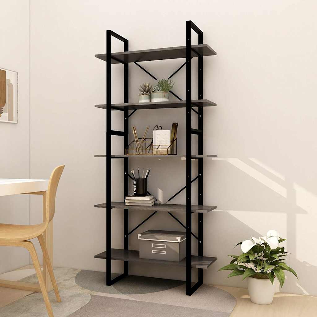 vidaXL 5-Tier Book Cabinet Grey 80x30x175 cm Solid Wood Pine