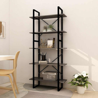 vidaXL 5-Tier Book Cabinet Grey 80x30x175 cm Solid Wood Pine