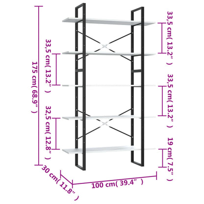vidaXL 5-Tier Book Cabinet White 100x30x175 cm Engineered Wood