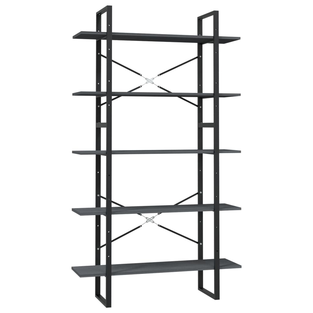 vidaXL 5-Tier Book Cabinet Grey 100x30x175 cm Pinewood