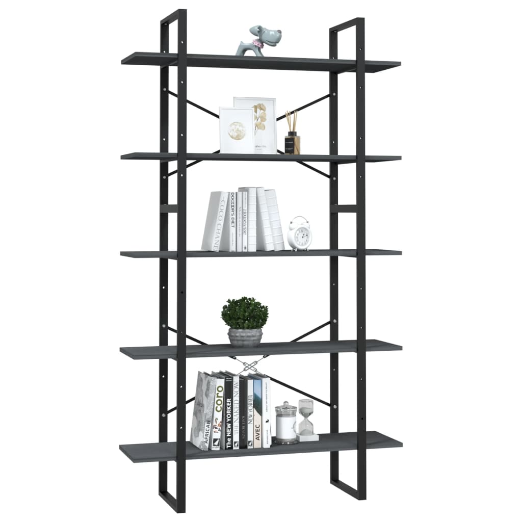 vidaXL 5-Tier Book Cabinet Grey 100x30x175 cm Pinewood