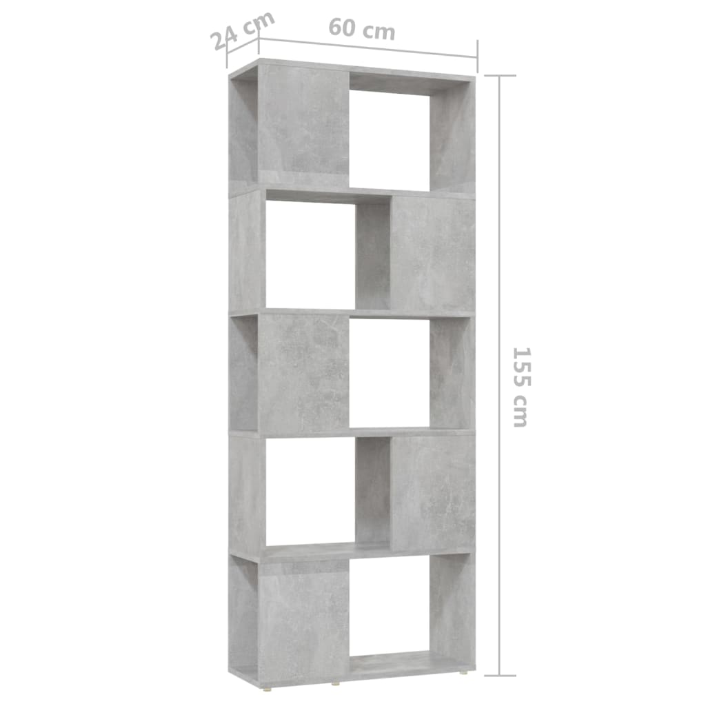 vidaXL Book Cabinet | Concrete grey | Engineered wood | 155 cm tall