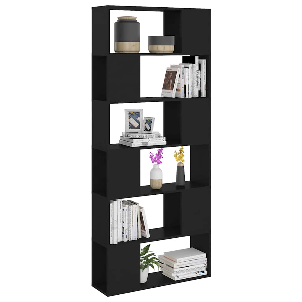 809153 vidaXL Book Cabinet Room Divider Black 80x24x186 cm Engineered Wood