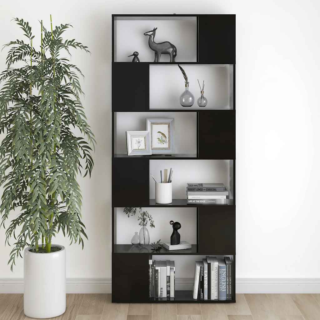 809153 vidaXL Book Cabinet Room Divider Black 80x24x186 cm Engineered Wood