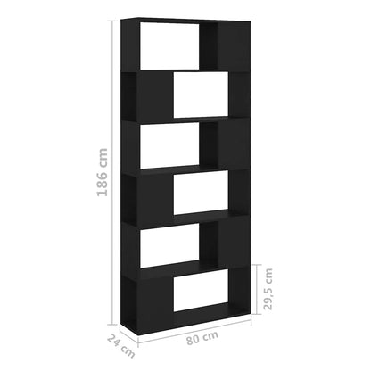 809153 vidaXL Book Cabinet Room Divider Black 80x24x186 cm Engineered Wood