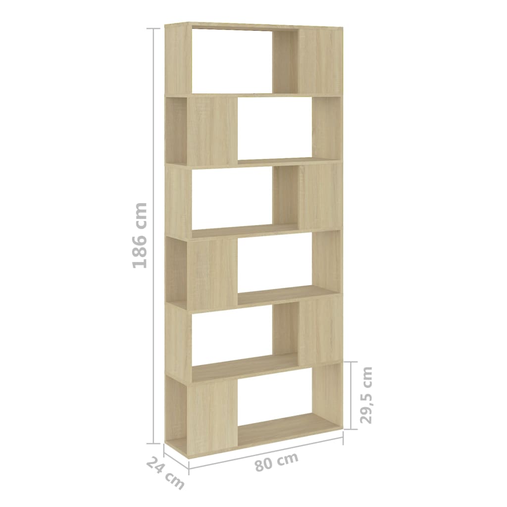 vidaXL Book Cabinet Room Divider Sonoma Oak 80x24x186 cm Engineered Wood