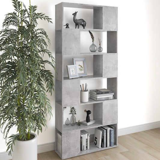 809156 vidaXL Book Cabinet Room Divider Concrete Grey 80x24x186 cm Engineered Wood