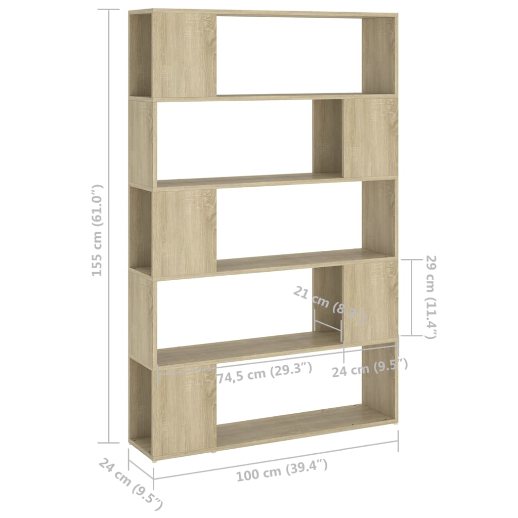 vidaXL Book Cabinet Room Divider Sonoma Oak 100x24x155 cm Engineered Wood