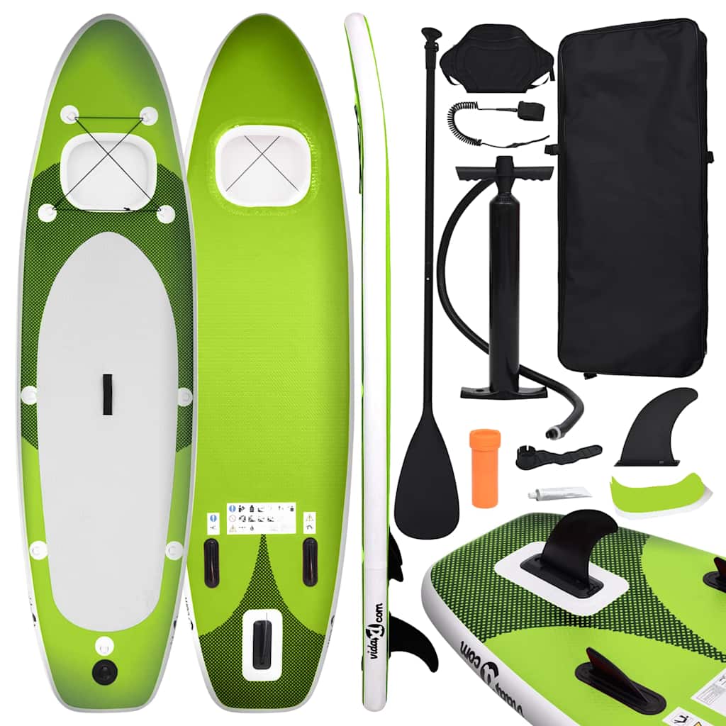 vidaXL Inflatable Stand Up Paddle Board Set Green 300x76x10 cm