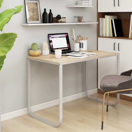 vidaXL Computer Desk White and Oak 110x60x73 cm Engineered Wood