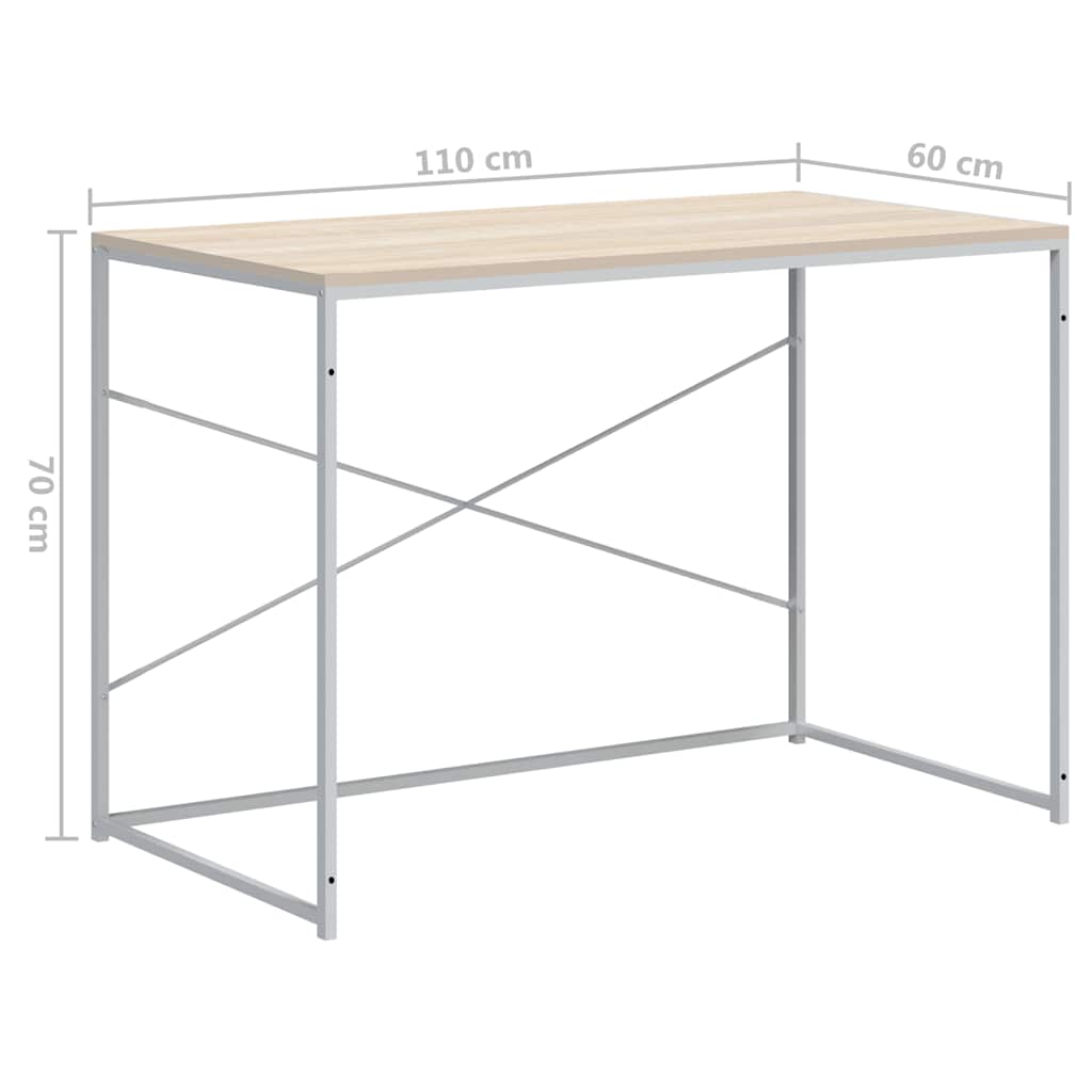 vidaXL Computer Desk White and Oak 110x60x70 cm Engineered Wood