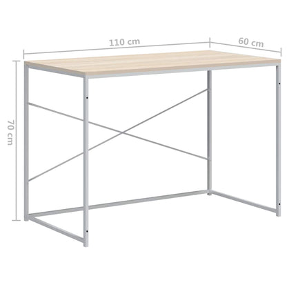 vidaXL Computer Desk White and Oak 110x60x70 cm Engineered Wood