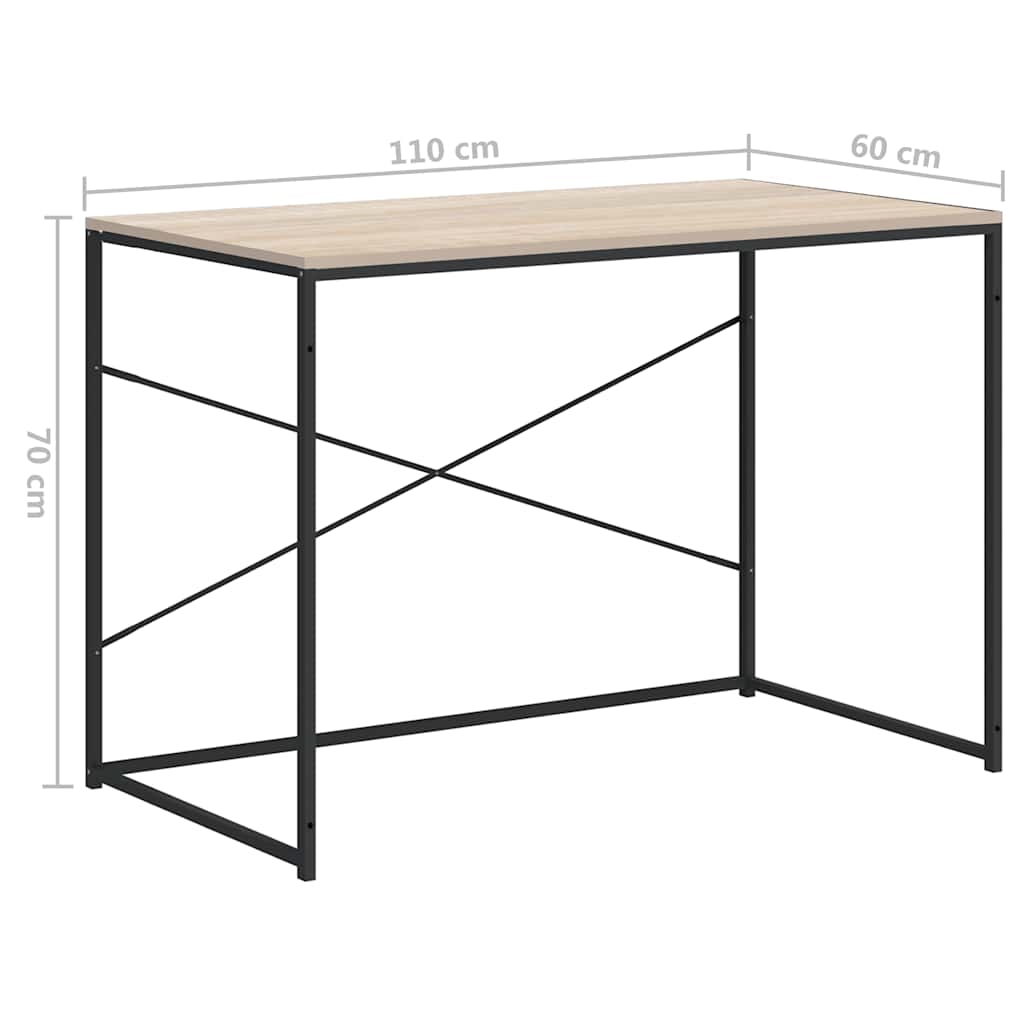 vidaXL Computer Desk Black and Oak 110x60x70 cm Engineered Wood