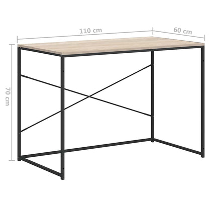vidaXL Computer Desk Black and Oak 110x60x70 cm Engineered Wood