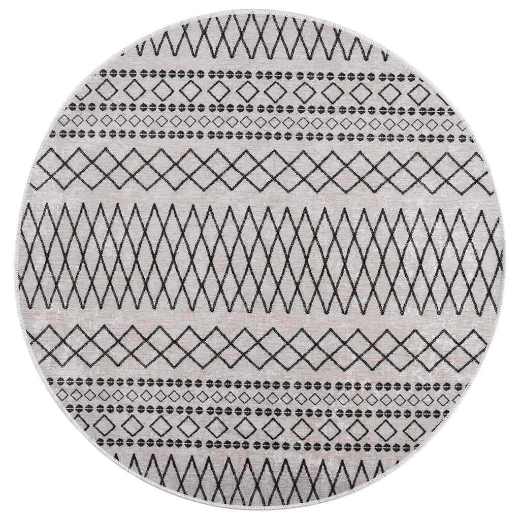 vidaXL Rug Washable φ120 cm Black and White Anti Slip