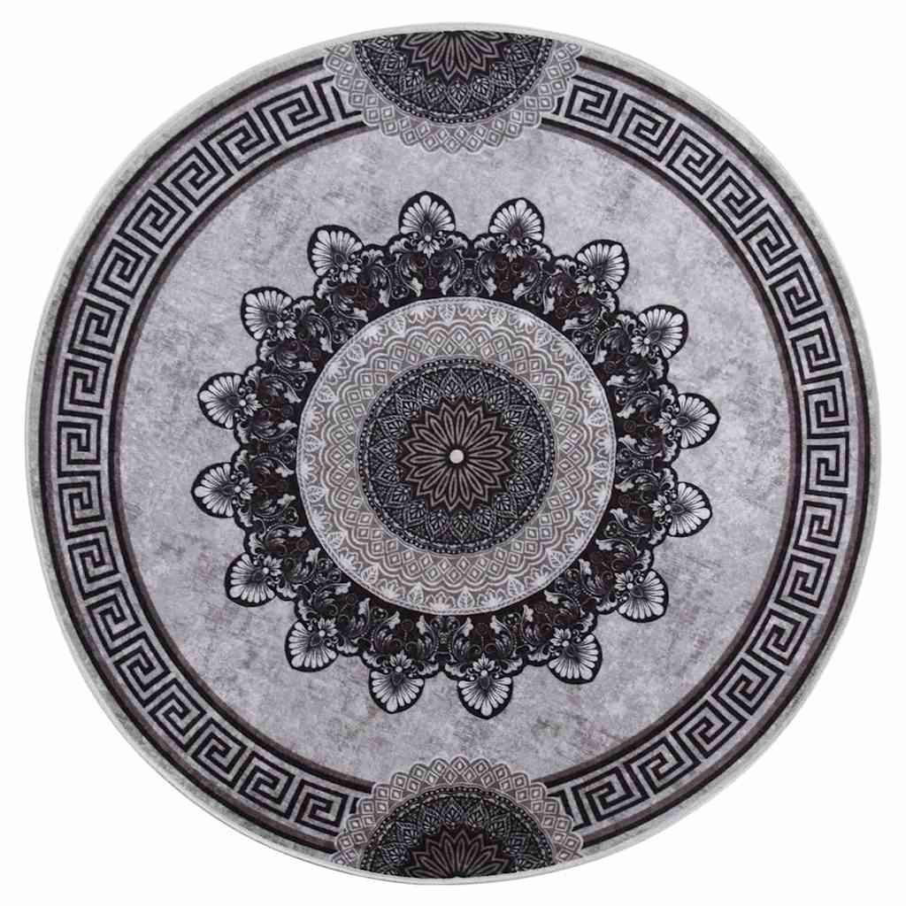 vidaXL Rug Washable φ120 cm Black and Grey Anti Slip