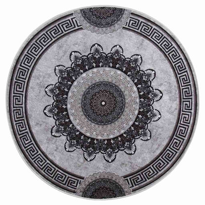 vidaXL Rug Washable φ120 cm Black and Grey Anti Slip