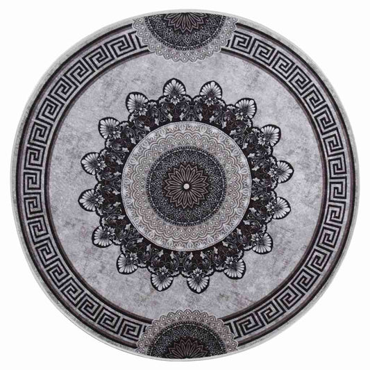 vidaXL Rug Washable φ120 cm Black and Grey Anti Slip