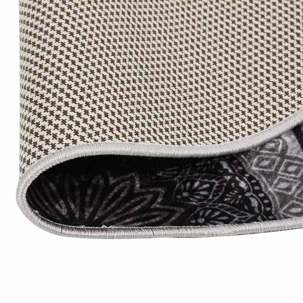 vidaXL Rug Washable φ120 cm Black and Grey Anti Slip