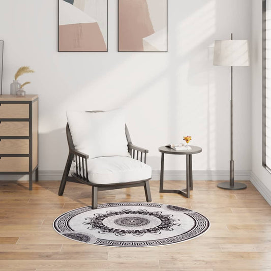 vidaXL Rug Washable φ120 cm Black and Grey Anti Slip