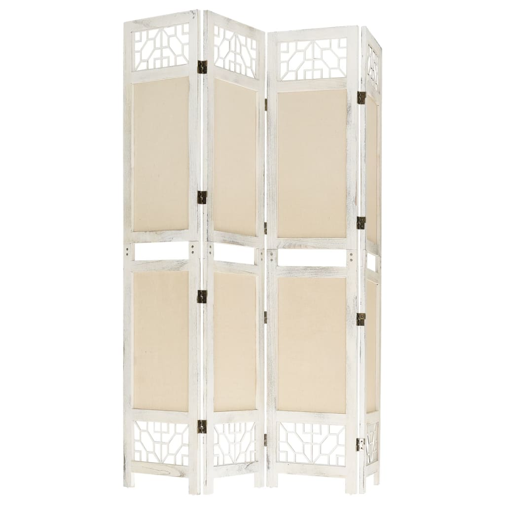vidaXL 4-Panel Room Divider Cream 140x165 cm Fabric