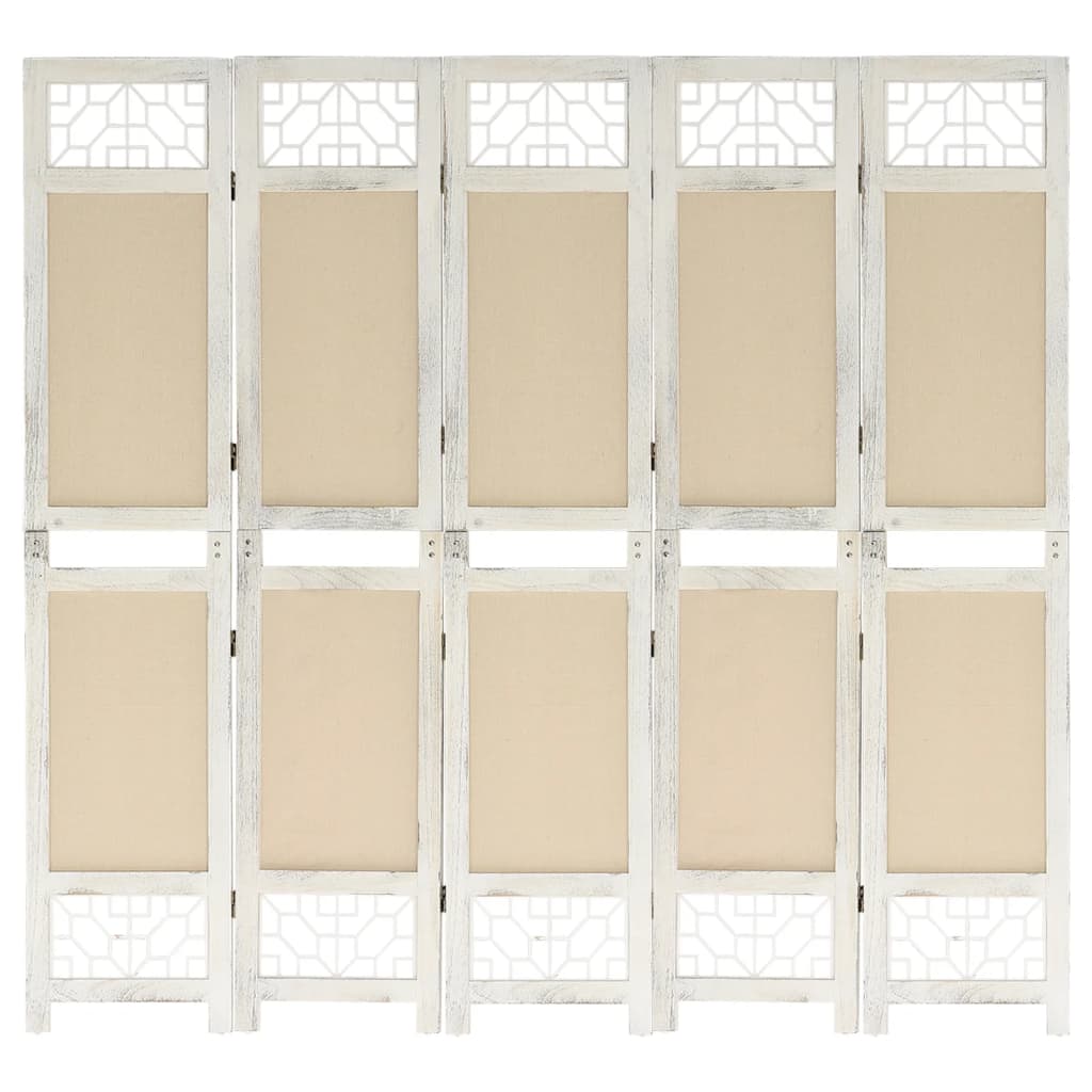 vidaXL 5-Panel Room Divider Cream 175x165 cm Fabric