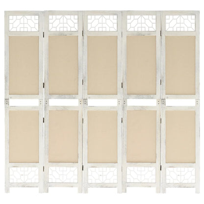 vidaXL 5-Panel Room Divider Cream 175x165 cm Fabric