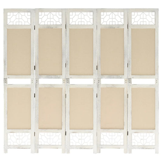 vidaXL 5-Panel Room Divider Cream 175x165 cm Fabric