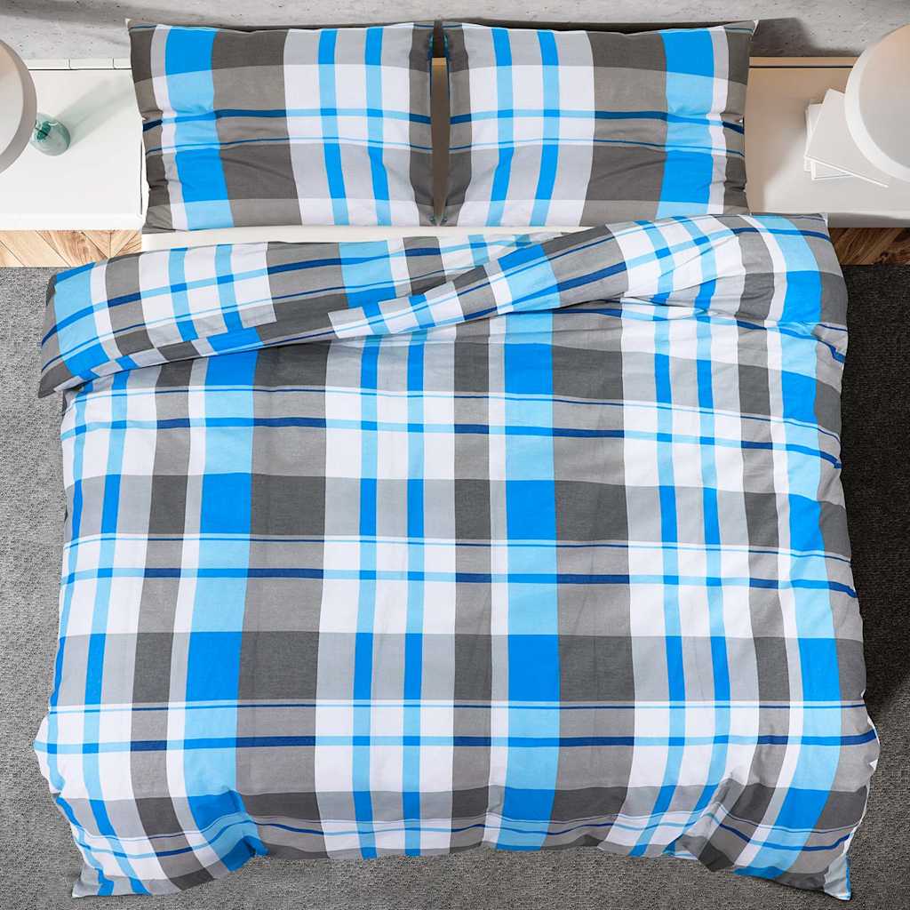 vidaXL Duvet Cover Set Blue and Grey 260x240 cm Cotton