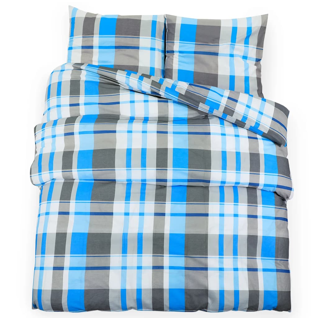 vidaXL Duvet Cover Set Blue and Grey 155x220 cm Cotton