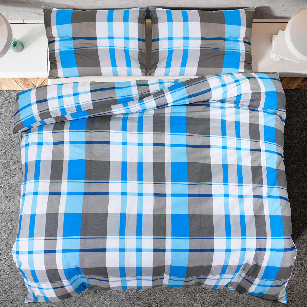 vidaXL Duvet Cover Set Blue and Grey 155x220 cm Cotton