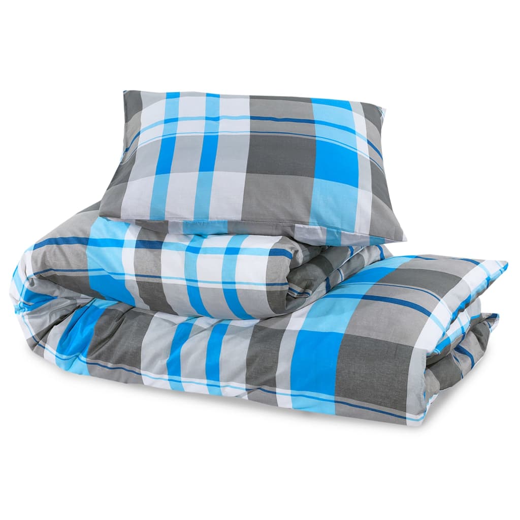 vidaXL Duvet Cover Set Blue and Grey 155x220 cm Cotton