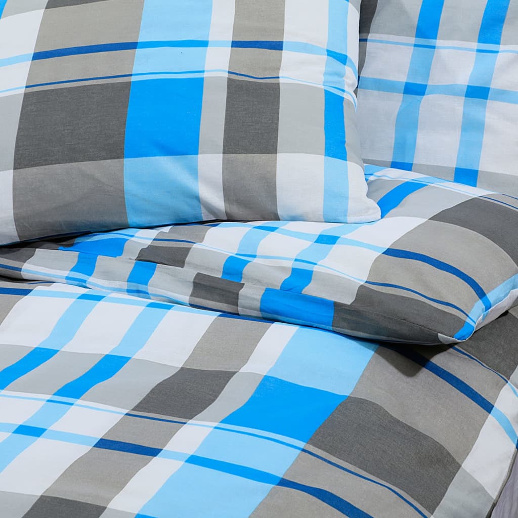 vidaXL Duvet Cover Set Blue and Grey 155x220 cm Cotton
