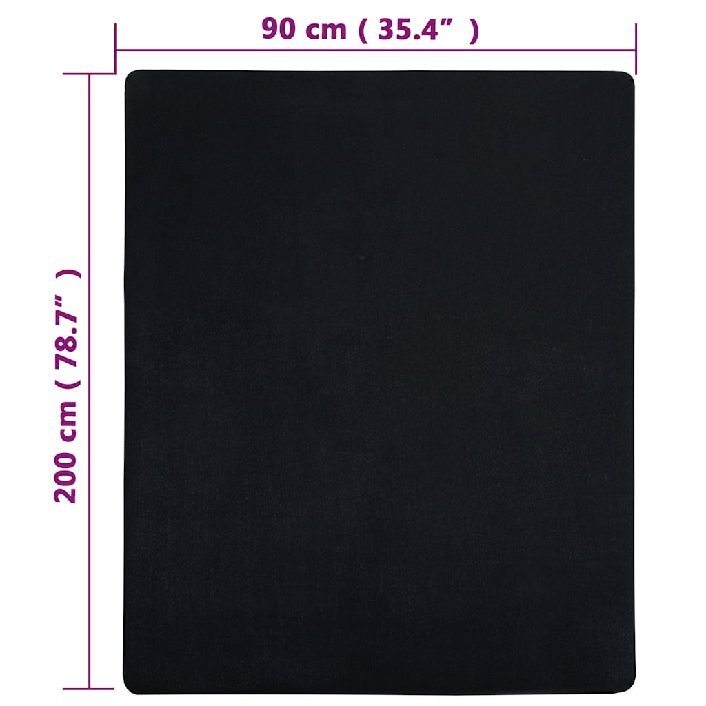 vidaXL Jersey Fitted Sheet Black 90x200 cm Cotton