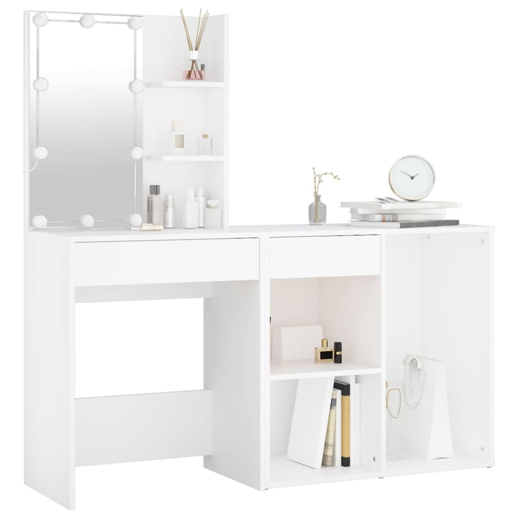 vidaXL LED Dressing Table With Cabinet | White | Engineered wood, acrylic