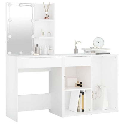 vidaXL LED Dressing Table With Cabinet | White | Engineered wood, acrylic