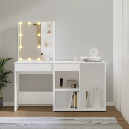 vidaXL LED Dressing Table With Cabinet | White | Engineered wood, acrylic