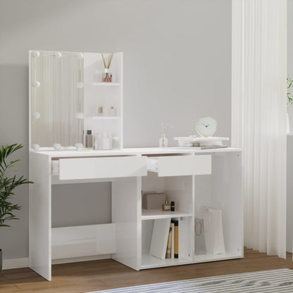 vidaXL LED Dressing Table With Cabinet | White | Engineered wood, acrylic
